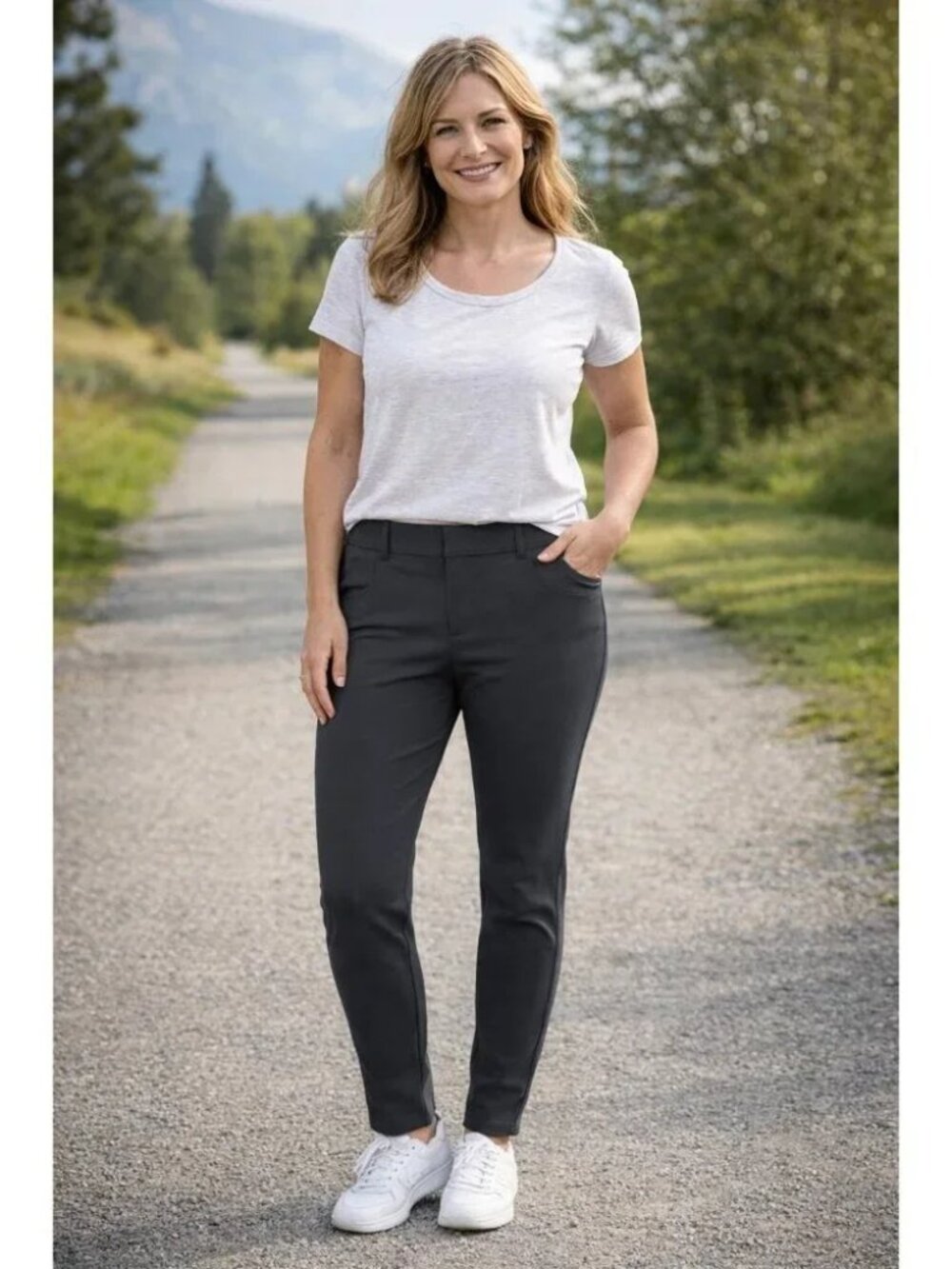Report Eddie Bauer size 14 NEW Siteseeker Ponte knit Stretch Dark Grey Pull On P